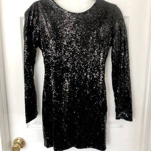Black Sequin cocktail dress with long sleeves